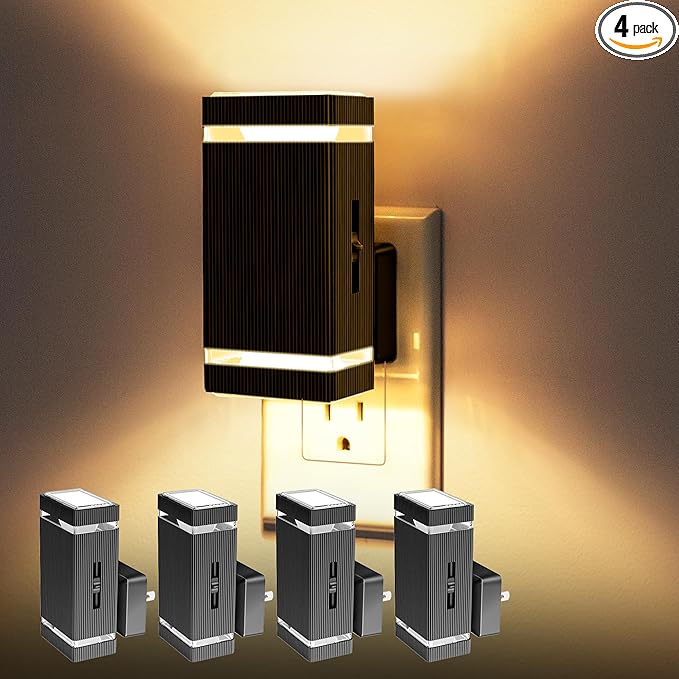 DORESshop Dimmable LED Night Light Plug in [4 Pack], Night Lights Plug into Wall with Dusk-to-Dawn Sensor, 0-100lm Bright Nightlights with Light Sensor for Adults, Hallway, Bedroom, Stairway