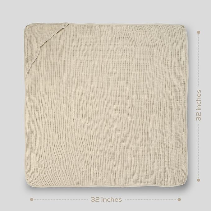 Muslin Hooded Baby Towels for Newborns, 32"x32", 100% Cotton – 6 Layers Super Soft Absorbent Breathable, Baby Bath Towel, Toddler Bath Towel – Pack of 2