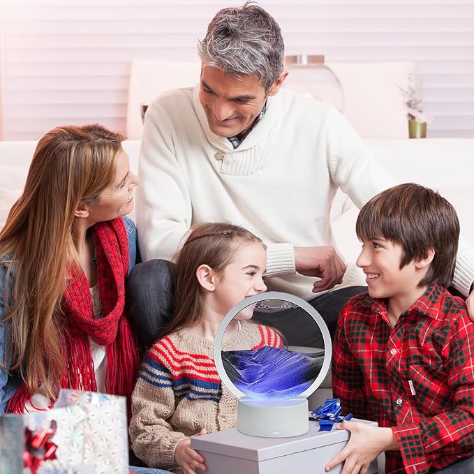 Moving Sand Art Liquid Motion, 3D Deep Sea Sandscape Color Quicksand Decor, Round Glass Moving Sand Art Picture Relaxing Desktop Home Office Work Decor (Black, 6 inch)