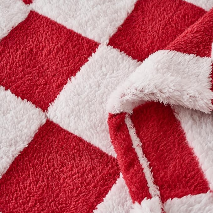 Fleece Baby Blanket for Girls 3D Checkerboard Design,Fluffy and Warm Cozy Infant Newborn Toddler Small Receiving Blankets for Crib Stroller, 30x40 Inches,Christmas Red
