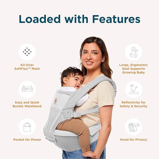 Ergobaby Alta 2-in1 Hip Seat and Carrier - All-Position Breathable Mesh Baby Carrier for 4 Months to 48 Months (12lbs - 45lbs) - SoftFlex™ Mesh - Camel Brown