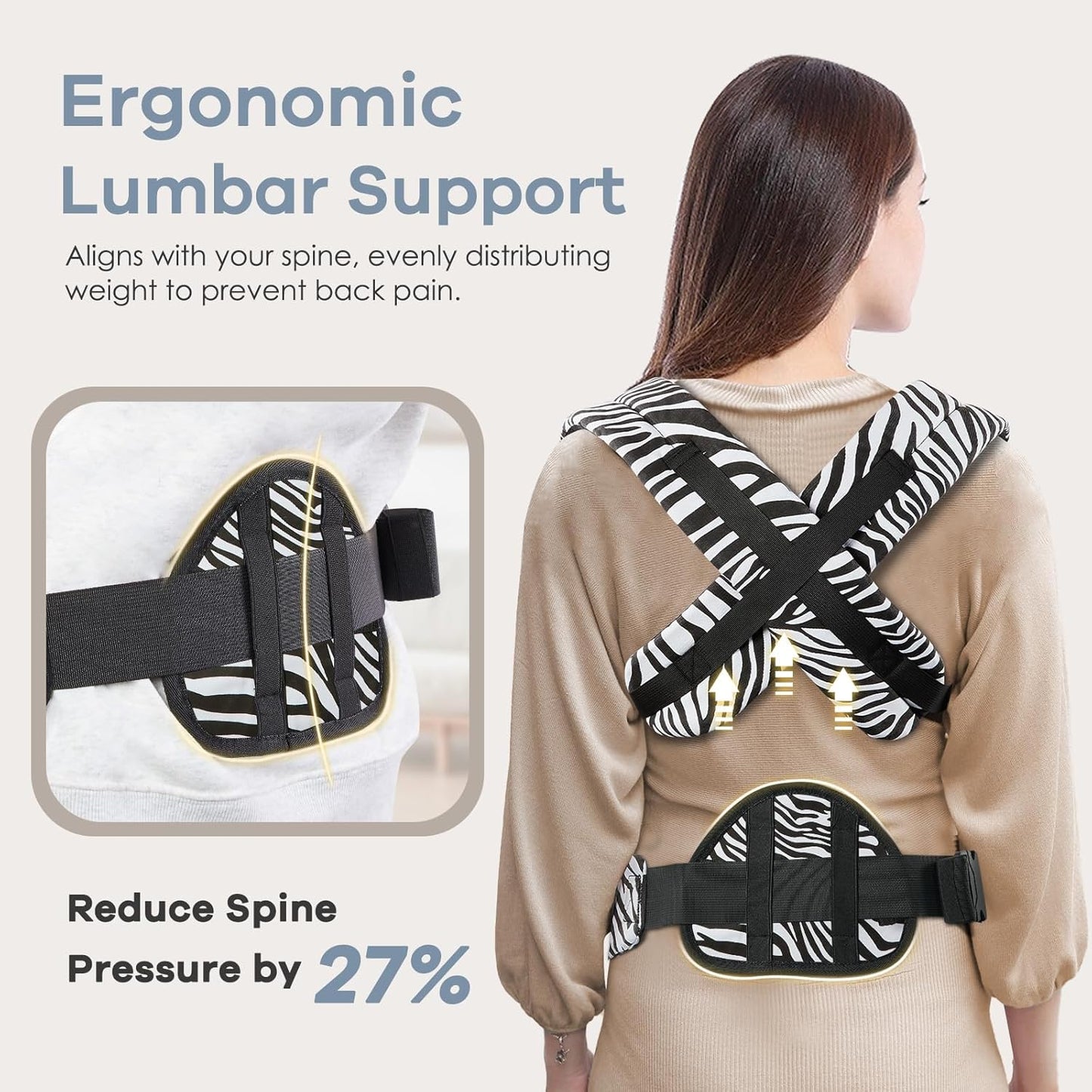 Baby Carrier with Lumbar Support, Cozy Baby Carrier Newborn to Toddler with Adjustable Seat Size, Ergonomic Infant Carrier with 3-Way Carry, Front Facing Toddler Hodler Carrier for Mom & Dad, Zebra