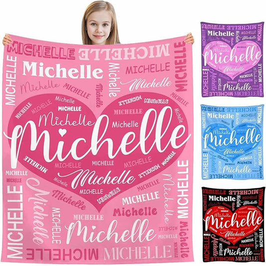 M YESCUSTOM Custom Baby Blankets for Kids, Personalized Baby Blankets for Girls Boys Adult Toddler Customized Soft Throw Blanket with Name Birthday Christmas Valentines Day Pink Heart