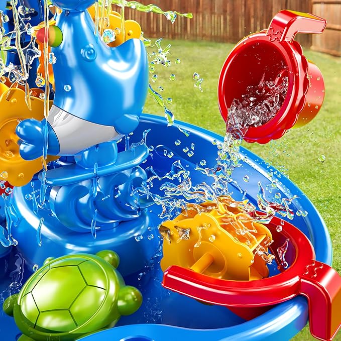 Water Table for Toddlers 3-5, 3-Tier Kids Sand Water Table, Water and Sand Activity Sensory Table Summer Beach Outside Toys Backyard for Kids Toddlers Age 3 4 5 6 7 8