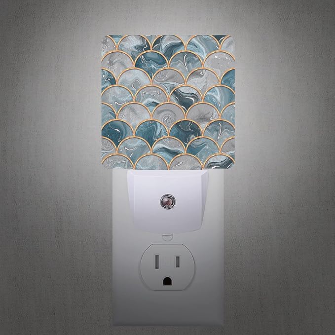 Mermaid Fish Scales Marble Night Light Plug-in LED Nightlights Auto Sensor Night Lamp Dusk-to-Dawn Lamp Home Decor for Nursery Children Girls Boys