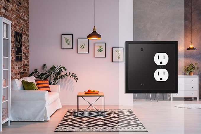 Henne Bery Modern Edge Decorative Wall Plate Switch Plate Outlet Cover, Durable Solid Zinc Alloy (Blank/Duplex, Matte Black)