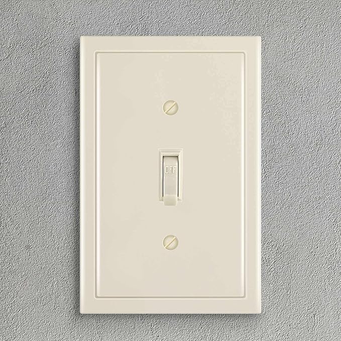 Henne Bery Modern Edge Decorative Wall Plate Switch Plate Outlet Cover, Durable Solid Zinc Alloy (Single Toggle 2PK, Light Almond)