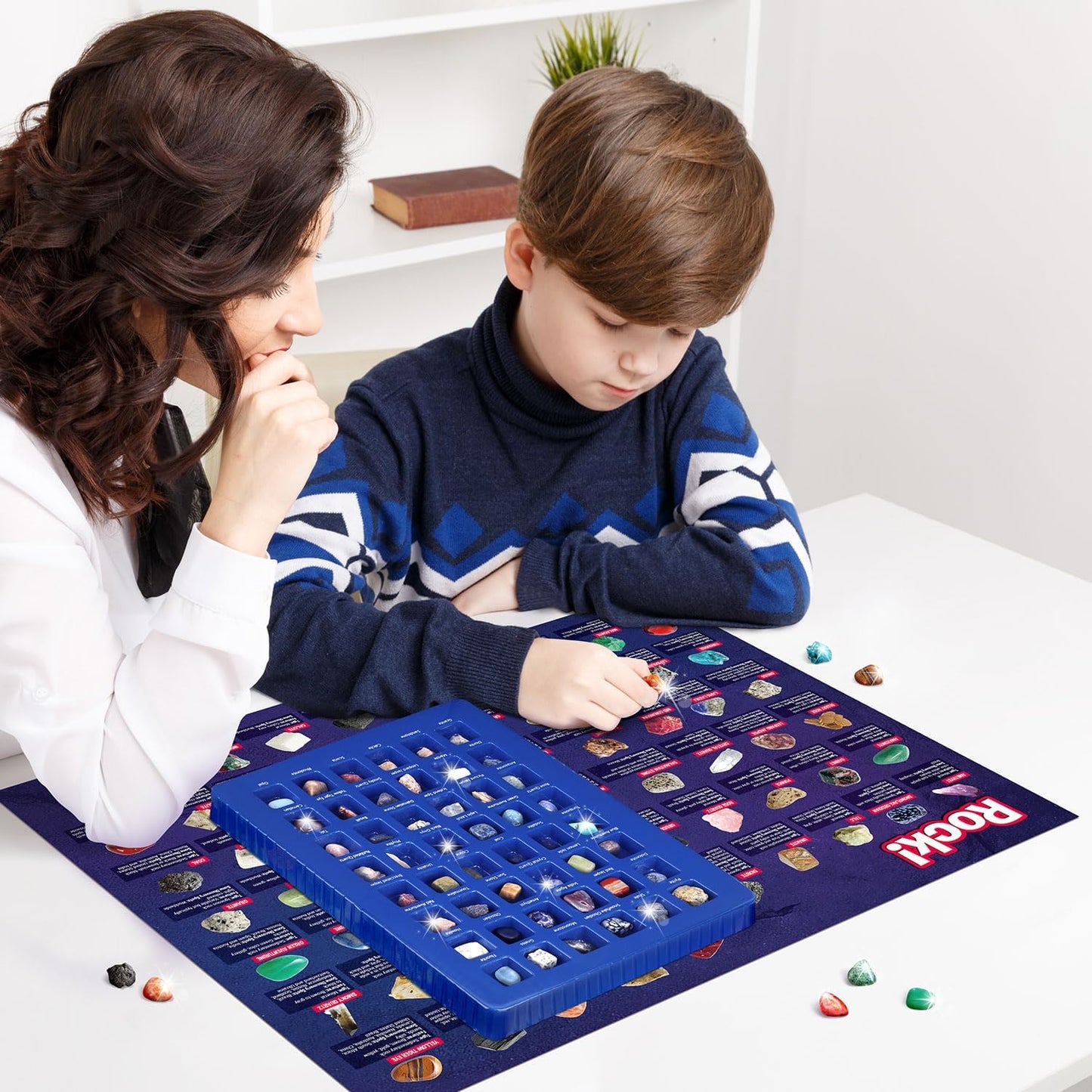 XXTOYS Rocks Collection 48 PCS Rock and Mineral Education Set Gemstones for Kids Geology Gem Kit with Tiger’s Eye Rose Quartz Red Jasper and More Identification Guide STEM Science Education