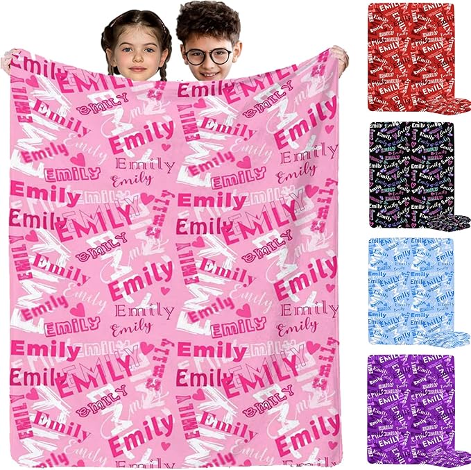 Artsadd Personalized Baby Blanket for Girls with Name, Custom Pink Baby Blankets for Kids Adults Customized Name Blankets for Infant Toddler Daughter Son Mom Dad Grandma Grandpa Christmas Birthday