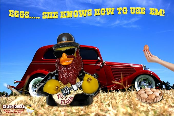 CelebriDucks - ZZ Flock- Eggs... She Knows How to Use 'Em - Floating Rubber Ducks - Collectible Bath Toy Gift for Kids & Adults of All Ages