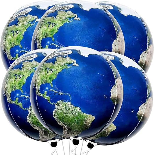 KatchOn, Large Earth Balloons Set - 22 Inch, 6 Pieces | 360 Degree 4D World Balloons, Travel Themed Party Decorations | Globe, Planet Balloon for Classroom Decorations | Earth Day Decoration