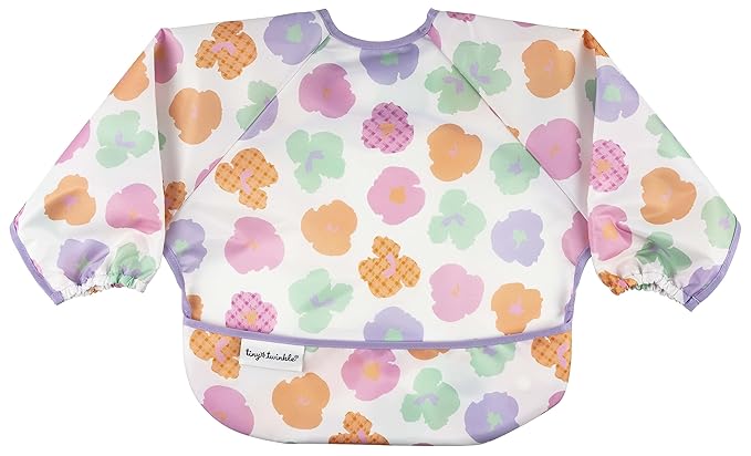 Tiny Twinkle Long Sleeve Bib for Babies & Toddlers – Waterproof Smock Bib for Eating – Machine Washable & Mess-Proof, Baby Feeding Essential & Shower Must-Have(Floral Pop, 6–24M)
