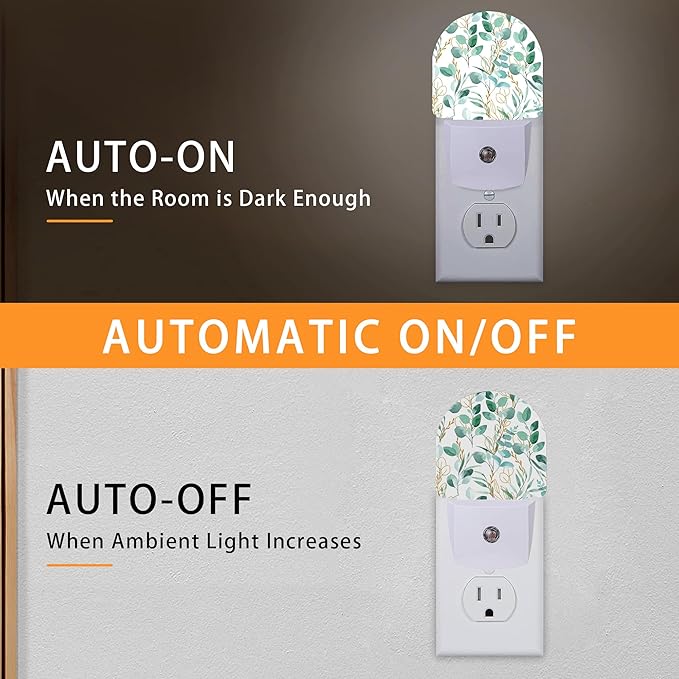 Eucalyptus Green Night Light - LED Wall Sconce for Bedroom, Bathroom, Hallway, Plug in Decorative Lighting, Gift Ready LED Wall Lamp for Women