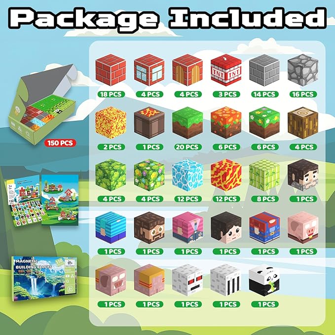 Magnetic Blocks, 150PCS Magnetic Building Blocks Light Up, Stacking Magnets for Kids, Sensory Toy for STEM Constructions Magnet Blocks for Boys Girls Age 3+, Christmas Birthday Gifts
