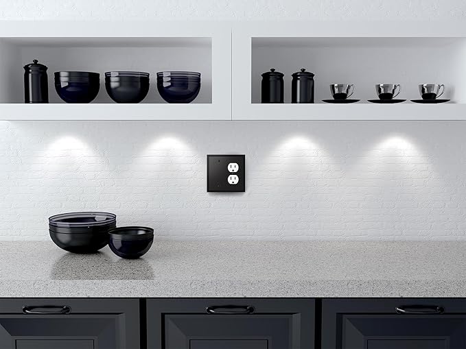 Henne Bery Modern Edge Decorative Wall Plate Switch Plate Outlet Cover, Durable Solid Zinc Alloy (Blank/Duplex, Matte Black)