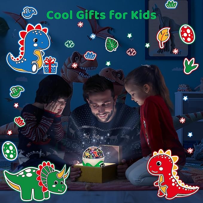 Dinosaur Night Light Projector for Kids Room, Boy Girl Dino Lamp with 10 Soothing Music& Timer, Remote Control, Colorful Projection Effect, High Brightness, Birthday Gifts Dinosaur Toys for Kids 3-7