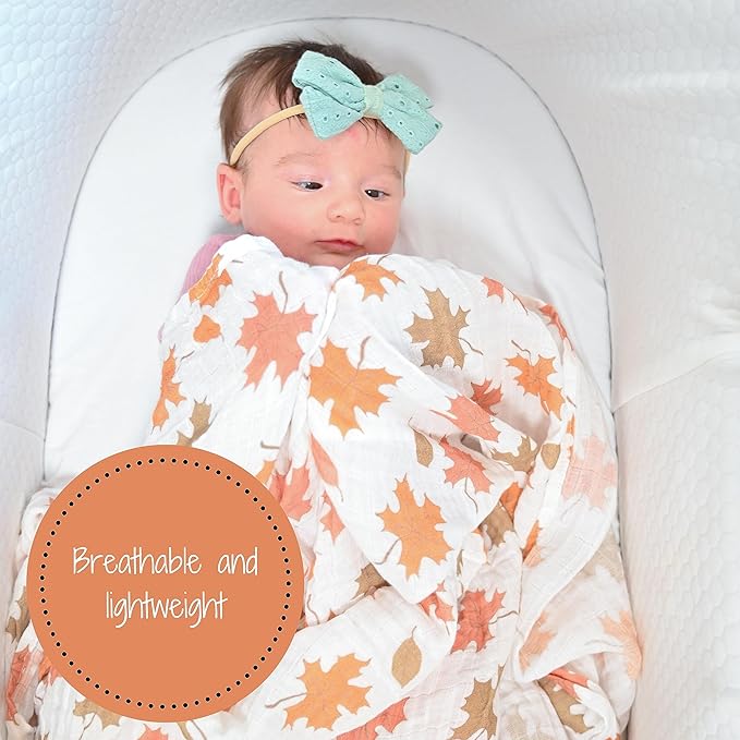 LollyBanks Baby Swaddle Blanket, 100% Cotton Muslin Blanket for Boys and Girls, 47 x 47 Inches Soft and Breathable Newborn Swaddle, Gentle Infant Blanket, Baby Essentials, Registry (Fall Leaves Print)
