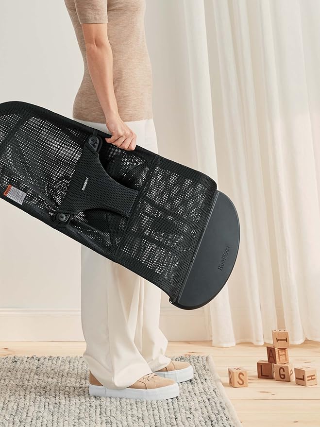 BabyBjörn Bouncer Bliss, Black Frame, Mesh, Black 2-in-1 Adjustable Baby Bouncer Seat and Toddler Chair, Newborn to Toddler (8-29 lbs), 4 Positions, Lightweight & Portable