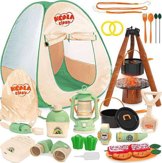 Kids Camping Set, SMILESSKIDDO 41 PCS Pretend Camping Set for Kids 3-5 with Pop Up Tent - Indoor and Outdoor Play Camping Toys for Toddlers