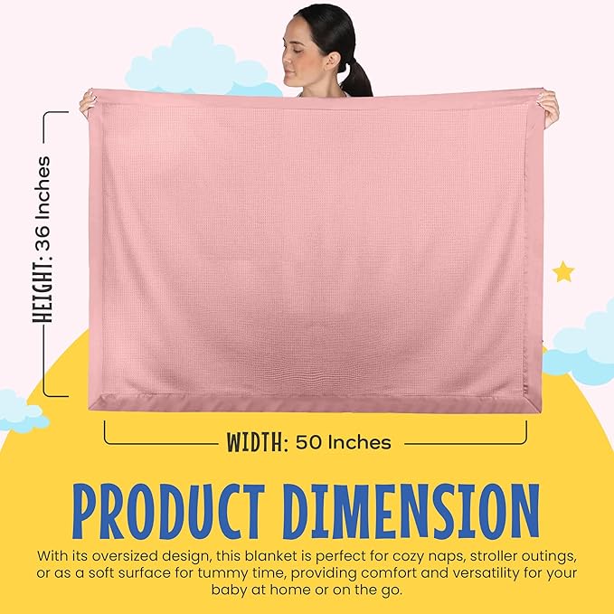 Blankets - Thermal Waffle Warm Baby Blanket for Crib - Soft and Cozy Baby Crib Blanket for Nursery, Stroller, or Naptime Comfort - Ideal Shower Gift - Pink, Satin Trim (36" x 50")