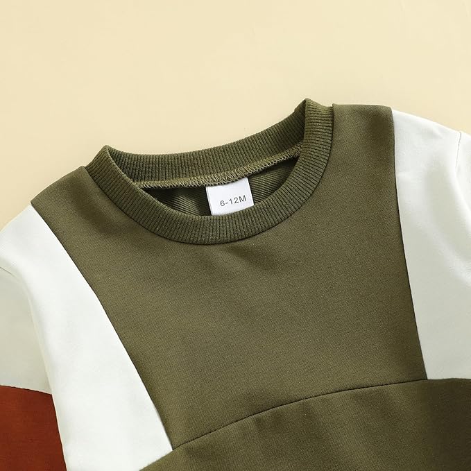 Kupretty Toddler Baby Boy Fall Winter Clothes Color Block Long Sleeve Sweatshirt Pullover Tops + Joggers Pants Outfit Set