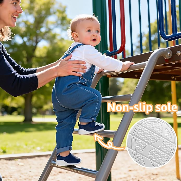 Baby Boys Girls First Walking Shoes Wide Toe Box Infant Sneakers Lightweight Breathable Slip On Barefoot Shoes