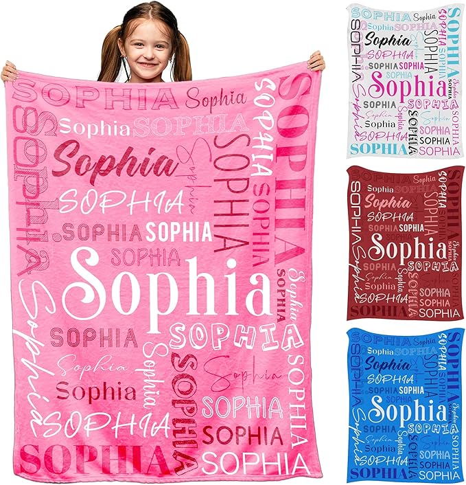 Ship Next Day, Custom Baby Blanket with Name for Girls Boys, Personalized Name Blankets- Printed in USA, Customized Flannel Blankets for Kids Teens, Christmas Birthday Blanket Gifts for Daughter Son