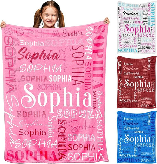 Ship Next Day, Custom Baby Blanket with Name for Girls Boys, Personalized Name Blankets- Printed in USA, Customized Flannel Blankets for Kids Teens, Christmas Birthday Blanket Gifts for Daughter Son