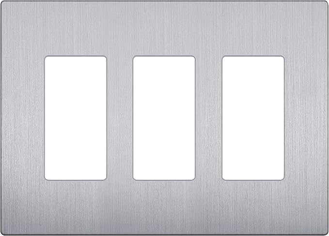 LIDER Brushed Finish Decorator Switch Cover, Screwless Wall Plate, Mid-Size 3-Gang 4.88" x 6.77", Unbreakable Polycarbonate Thermoplastic, UL Listed, LSWP-33M-BSV, Brushed Silver