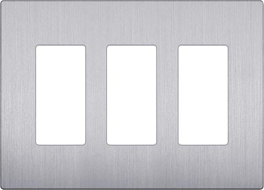 LIDER Brushed Finish Decorator Switch Cover, Screwless Wall Plate, Mid-Size 3-Gang 4.88" x 6.77", Unbreakable Polycarbonate Thermoplastic, UL Listed, LSWP-33M-BSV, Brushed Silver