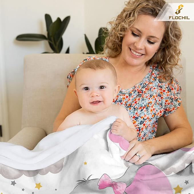 FLOCHIL Personalized Baby Blanket for Girls, Custom Baby Blanket with Name, Customized Baby Products, Gift for Baby, Newborn, Baby Shower (Elephants 4)