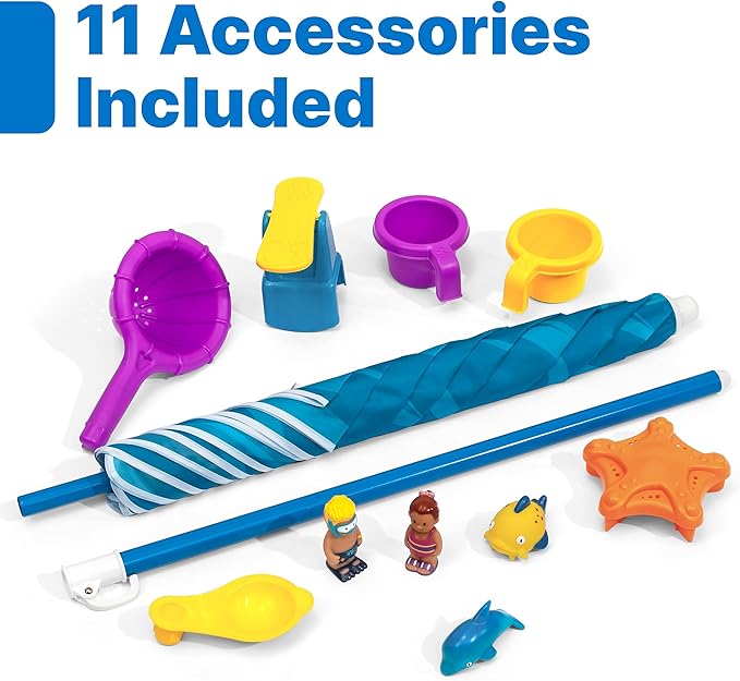 Step2 Spill & Splash Seaway Water Table, Kids Two-Tier Water and Sand Activity Sensory Playset, Comes with Umbrella, Summer Outdoor Toys, 11 Piece Toy Accessories, For Toddles 1.5+ Years Old