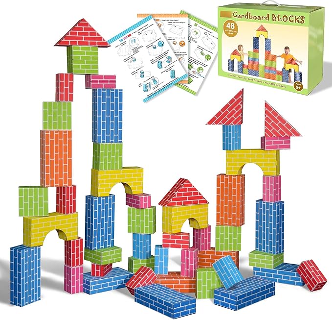 Cardboard Building Blocks for Kids 48pcs: Jumbo Gifts Heavy Duty Develop Creative Thinking Spatial Reasoning Easy to Assemble