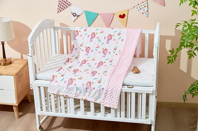 iEvolve Baby Nursery Bed Blankets Ultra Soft Double Layer Mini Blanket Minky Blanket Receiving Blankets Shower Gifts(Mermaid,30 * 47in)