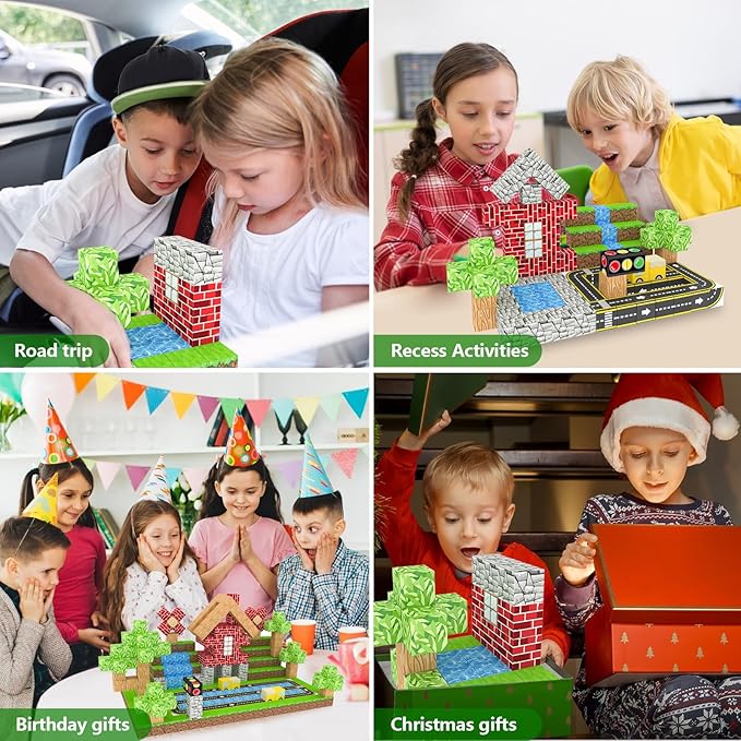 100PCS Magnetic Building Blocks for Kids Ages 4-8, Magnetic Cubes, Magnet STEM Sensory Toys-Tiles Road Track, Magnet World Build Set, Christmas Birthday Gifts Toy for Girls & Boys 3+ Ages