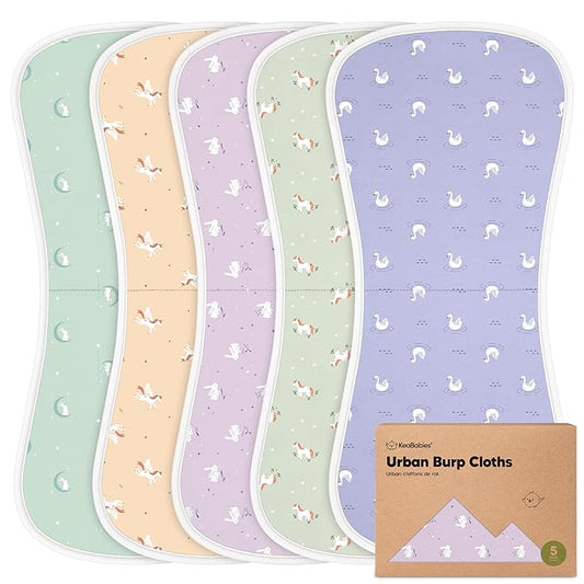 Organic Burp Cloths Baby Boy & Girl - 5-Pack Super Absorbent Cotton Burping Cloths for Babies, Soft & Plush Newborn Spit Up Rags, Infant Towels for Milk Spit Up, Unisex, Large 21" x 10" (Lunaris)