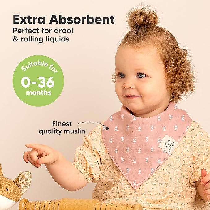 8-Pack Muslin Baby Bibs for Boys, Girls - Muslin Bandana Drool Bibs for Baby Girl & Boy, Drooling Newborn, Teething Toddler, Infant 0-36 months, 100% Cotton Extra Absorbent & Soft(Wild Bloom)