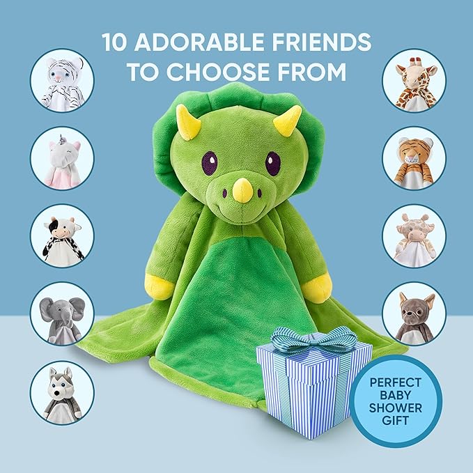 Baby Sleep Soother Green Dino Plush with Heartbeat & Lullaby Sounds, 4-in-1 Sound Machine, Security Blanket & Pacifier Holder, Baby Registry Essential & Christmas Gift for Newborns, Infants & Toddler