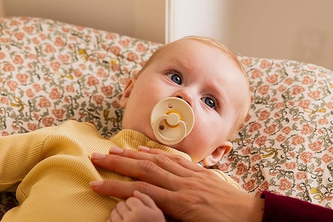 BIBS Colour Pacifier 2-Pack, BPA Free, Round Nipple. Natural Rubber Latex, Made in Denmark, Size 2 (6-18 Months) - Petal/Plum