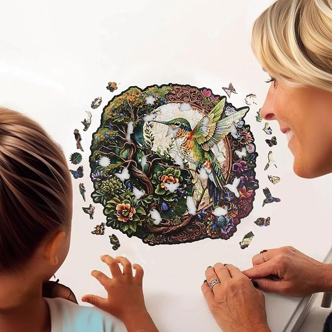 Wooden Jigsaw Puzzle for Adults - Hummingbird Tai Chi Unique Animal Shaped, 11.2x11in, 200 Pieces, Zen Art, Challenging and Fun Gift