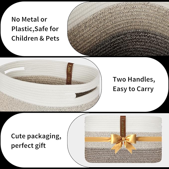 Woven Rope Basket Bins Cube Shelf Closet Storage | 15109' Cute Baby Basket for Nursery | 3 Pack (Gradient Yellow)