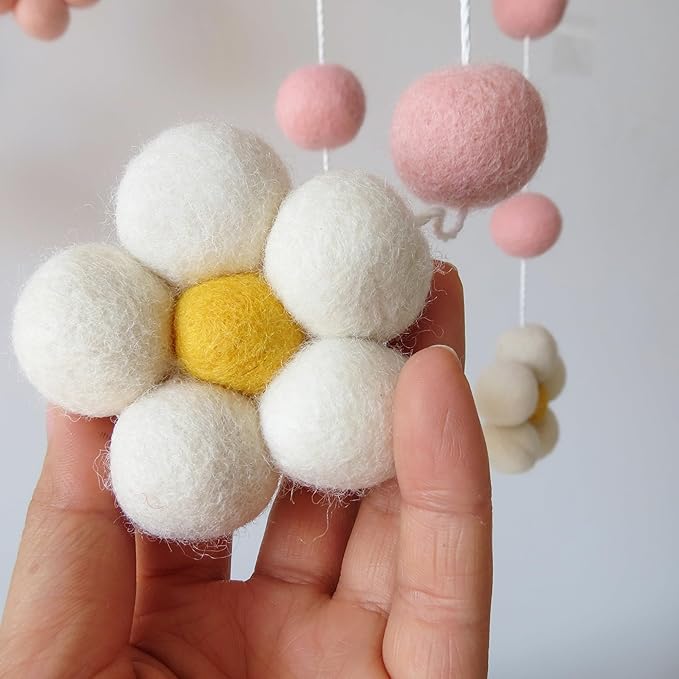 Daisy Mobile for Crib Boho Baby Crib Mobile for Girls Pink Felt Flower Baby Mobile for Crib