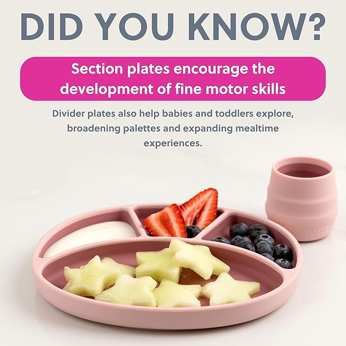 BIBaDO - Silicone Suction Divider Plate (Blush) - Toddler Plates - Help Develop Motor Skills - Durable, Dishwasher & Microwave Safe, BPA Free - Medical Grade - Baby Essentials - 6 Months to 3 Years