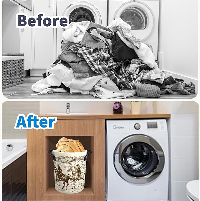 Western Cowboy Laundry Basket Gifts for Boys, Boys' Room Decor Baby Nursery Hamper Western Room Decor 17.7x13.7 Inch