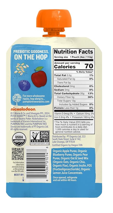 Pumpkin Tree Peter Rabbit Organics Super Oats & Seeds Variety Pack - Squeezable Snack Pouches, 4 oz. (Pack of 18)