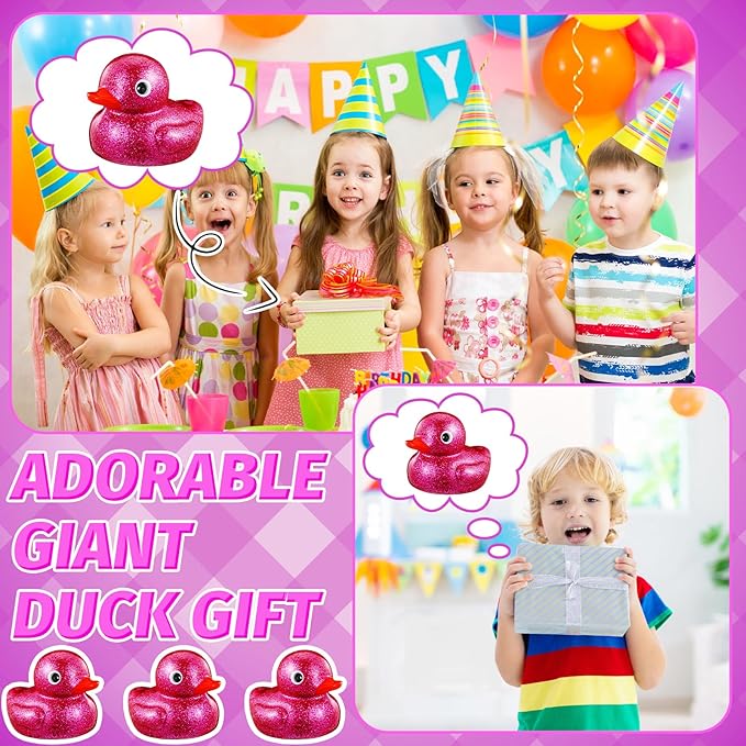 Honoson 6.89 Inch Giant Glitter Rubber Duck Big Glitter Rubber Duck Large Sparkly Duckling Bath Toy with Squeaky Sound for Summer Baby Shower Birthday Party Favor Gift(Purple)