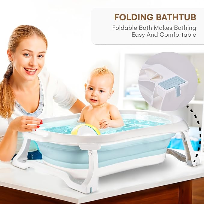 Childlike Behavior Portable Foldable Bathtub for Babies, Newborns, Infants, Toddlers - Collapsible, Folding Baby Soaking Bath Tub with Non-Slip, Anti-Skid Legs - Easy to Store, Safe Material