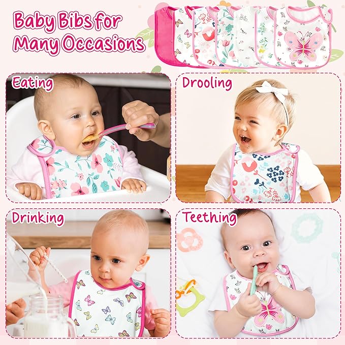 7Pcs Cotton Waterproof Baby Bibs Hook Loop Closure Newborn Bib Keepsake Baby Gift for Drooling Feeding Eating