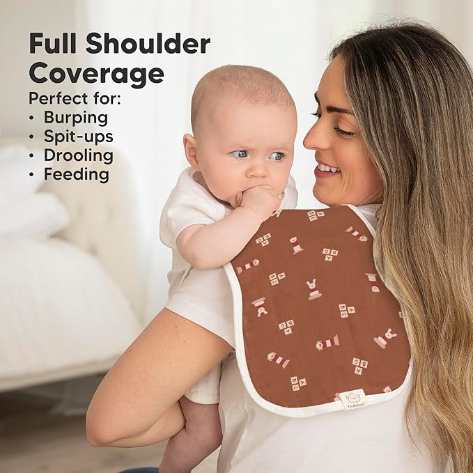 5-Pack Muslin Burp Cloths Baby Boy, Girl - Very Absorbent Baby Burp Cloth Rags, 8-Layers Viscose Derived from Bamboo Cotton Muslin Towel, Super Soft Spit Up Rags, No Shrink Washcloths (Toy Land)