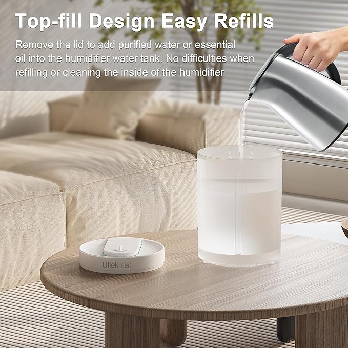 Humidifiers for Bedroom, 2 in 1 Cool Mist Humidifiers for Home, Large Room, Baby Nursery and Plants, 4L Top Fill Cool Mist Humidifier with Oil Diffuser, Nightlight, 31H Runtime (Transparent)